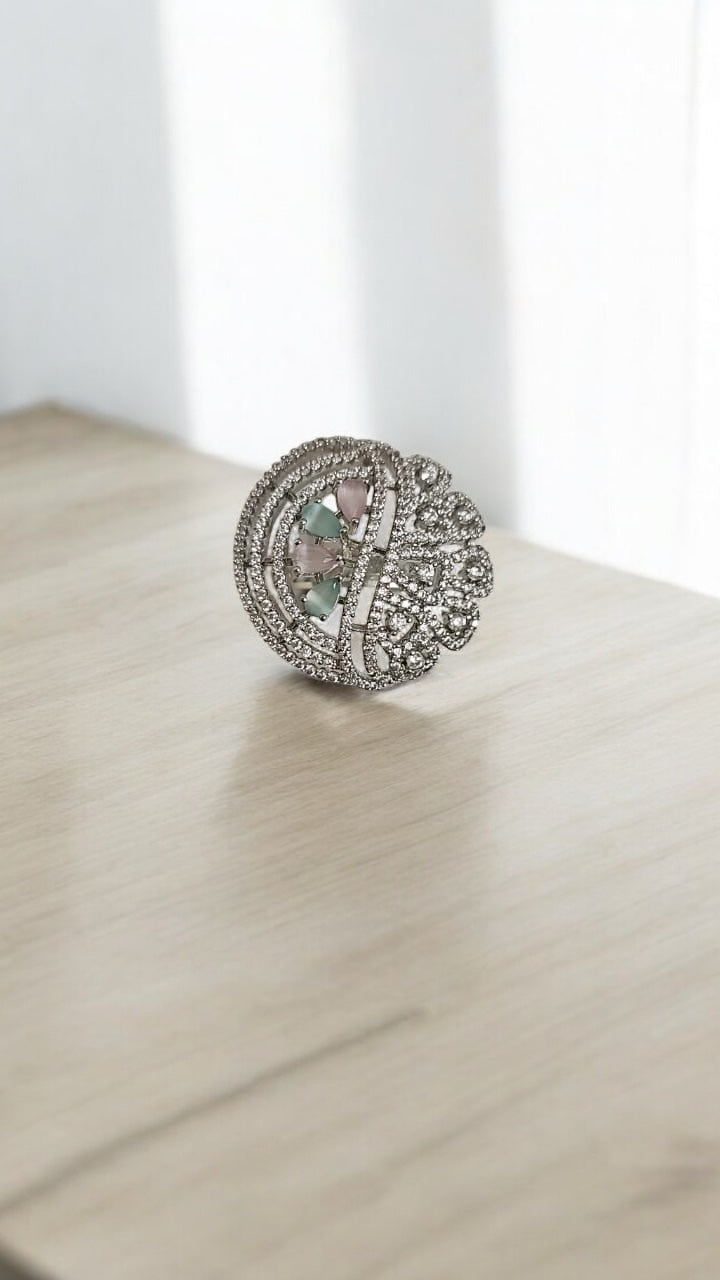 436624 Cz Adjustable Ring Multicolor