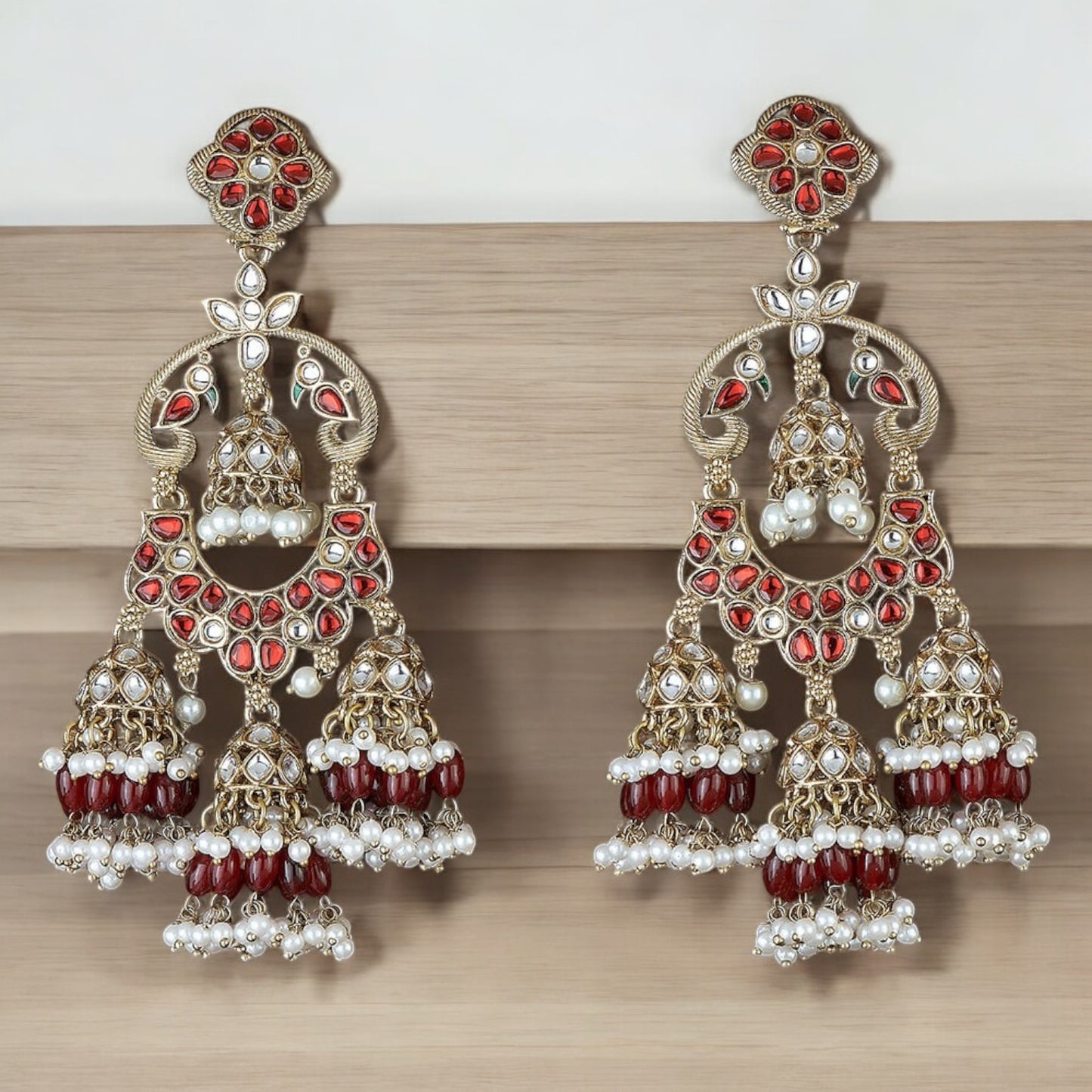 110879-Indo Western (Kundan) Earring-Maroon
