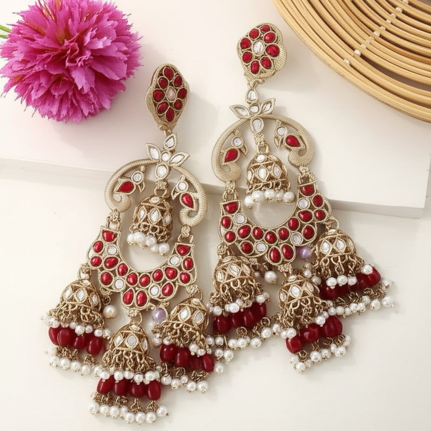 110879-Indo Western (Kundan) Earring-Maroon