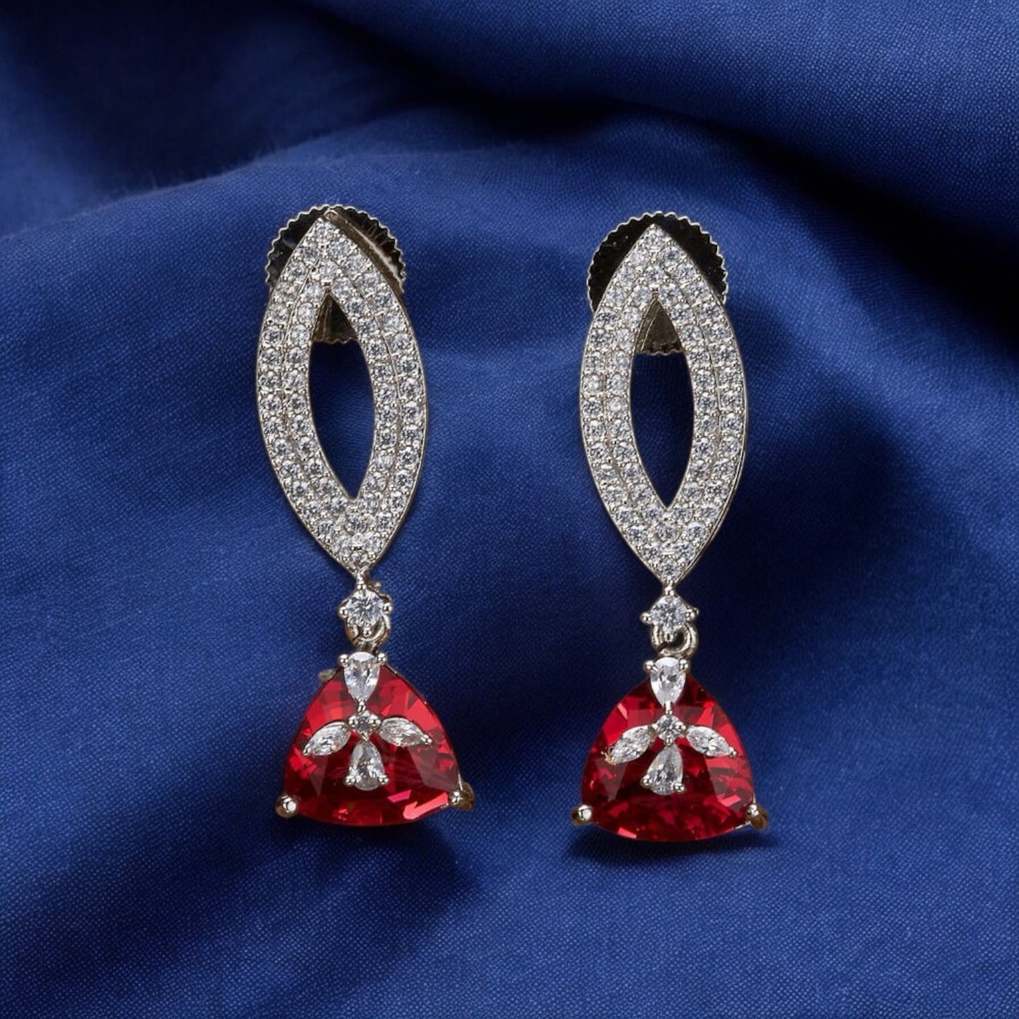 432353 CZ Earring With Rhodium Plating-Ruby