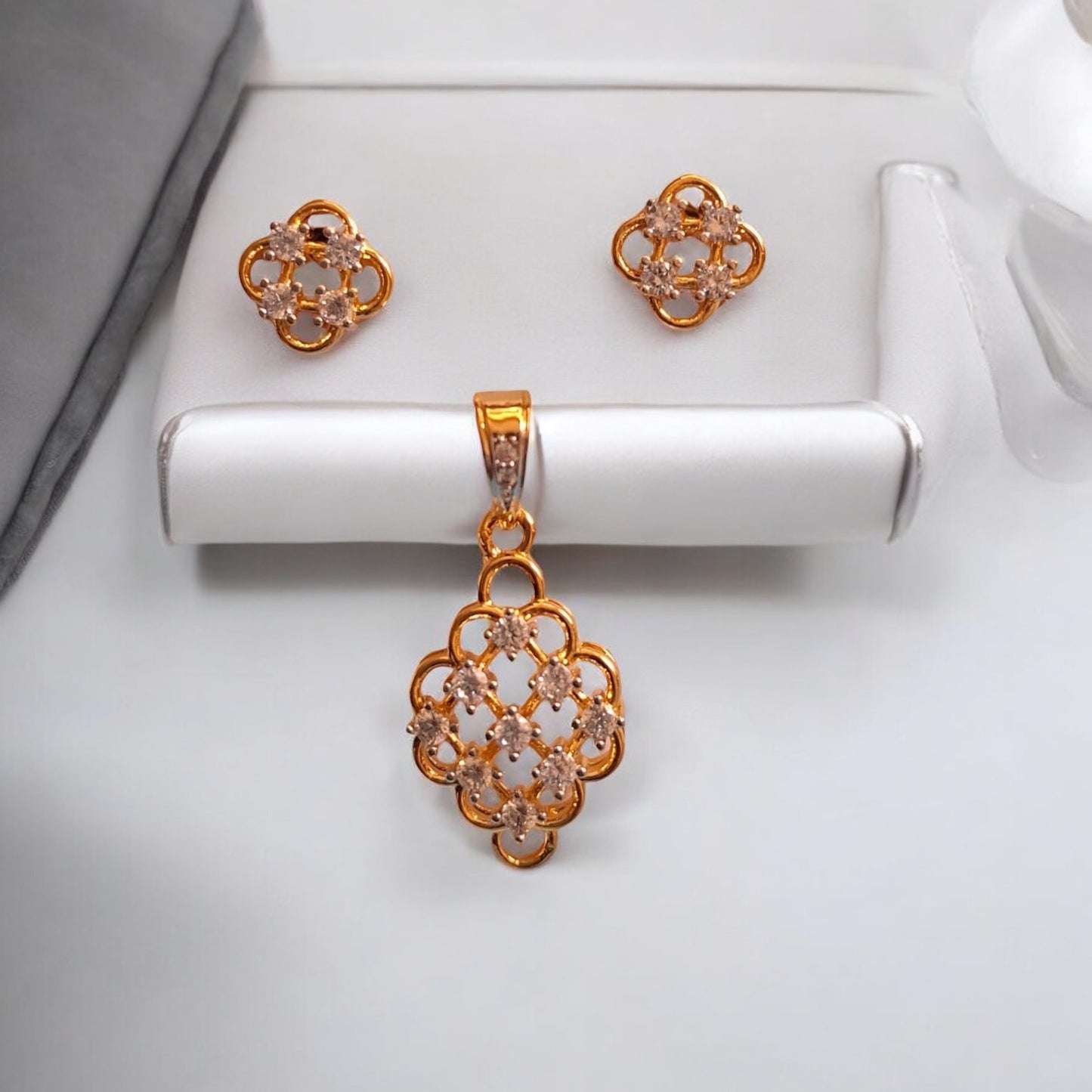 435447-American Diamond Delicate Pendant Set With Gold Plating