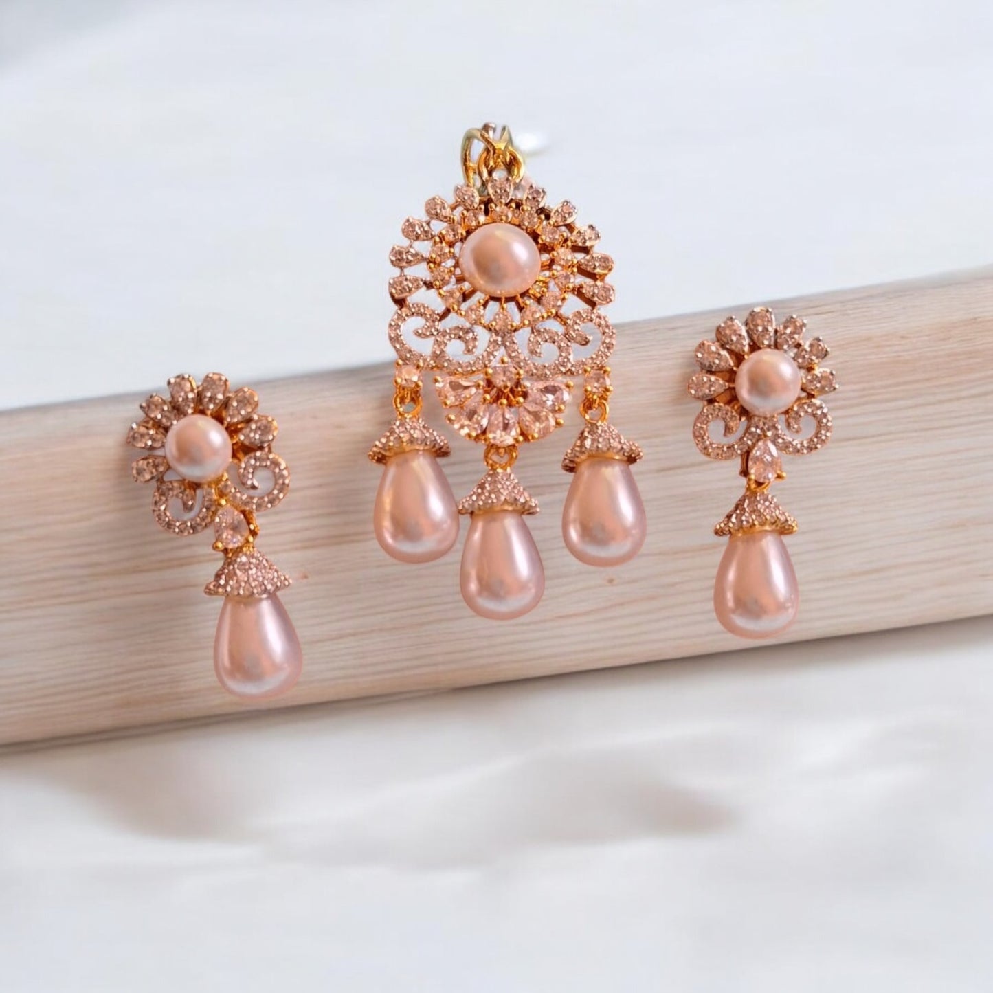 432073-American Diamond Delicate Pendant Set With Gold Plating-Moti
