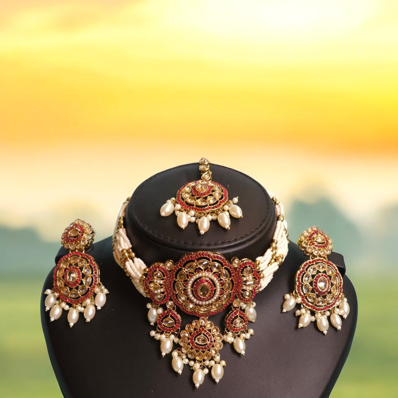 98709-NS Cz Delicate Necklace Maroon