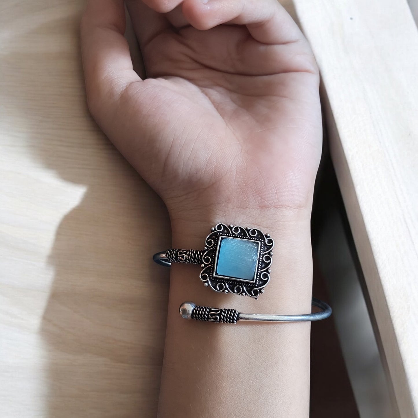 91509 BRO Classic Kada With Oxidised Plating-Aqua
