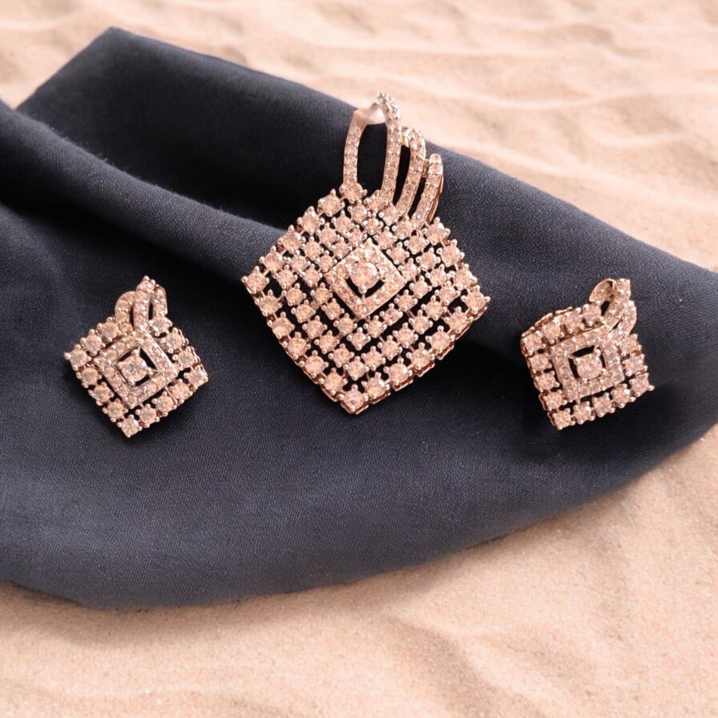 436547-American Diamond Delicate Pendant Set With Rhodium Plating
