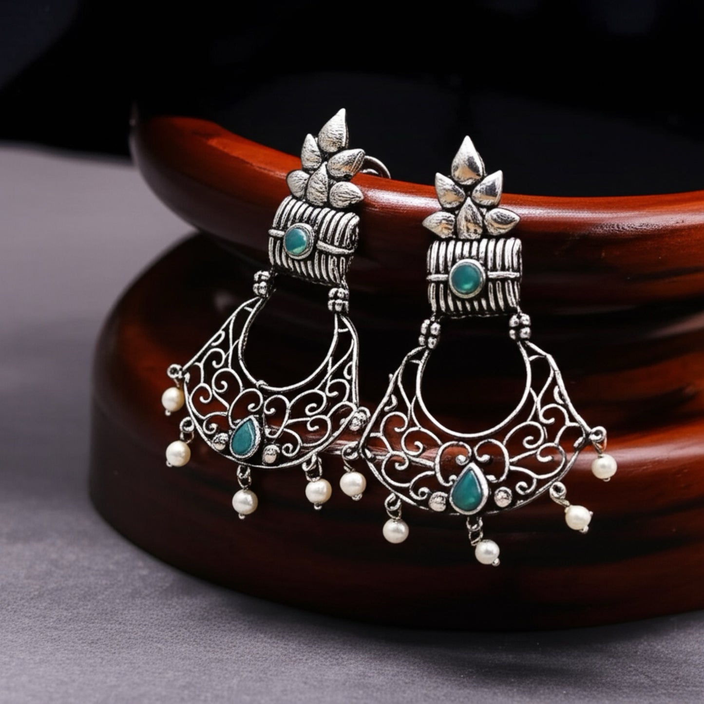 805941 Pretty Precious Fashion Oxidised Silver Stylish Party Wear Earrings for Women and Girls