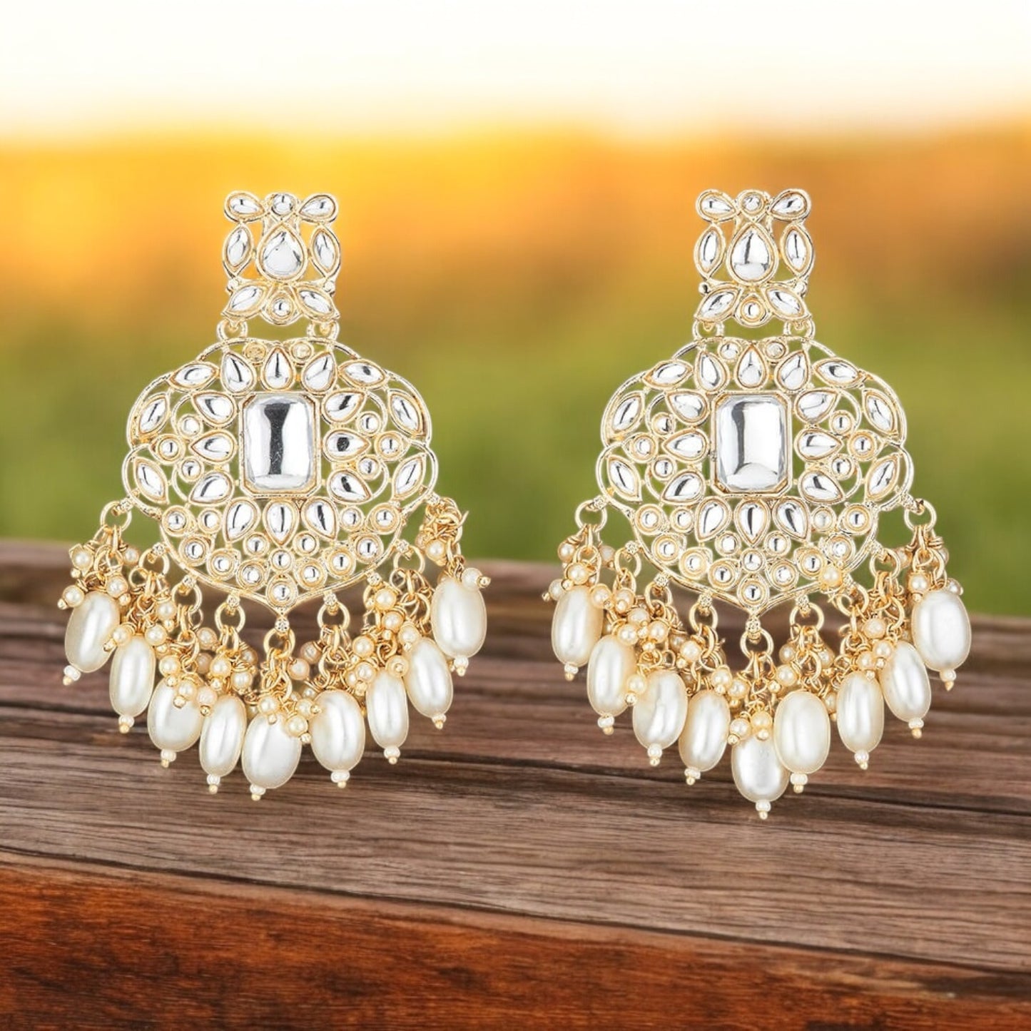 109025-Indo Western (Kundan) Earring-White