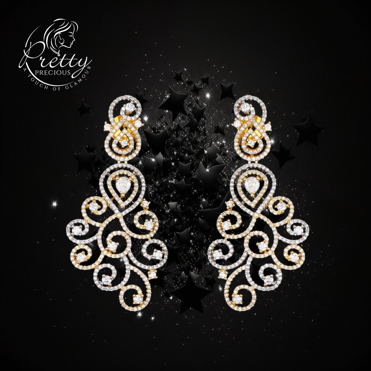 427993 Cubic Zirconia Classic Earring With Black Rose 2 Tone Rhodium Plating