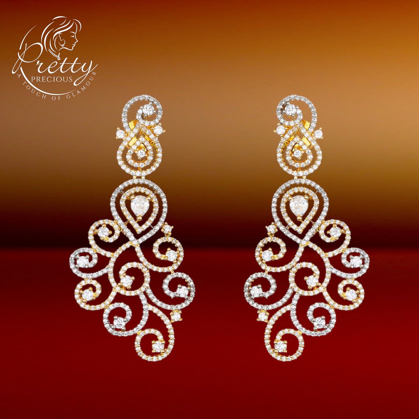 427993 Cubic Zirconia Classic Earring With Black Rose 2 Tone Rhodium Plating
