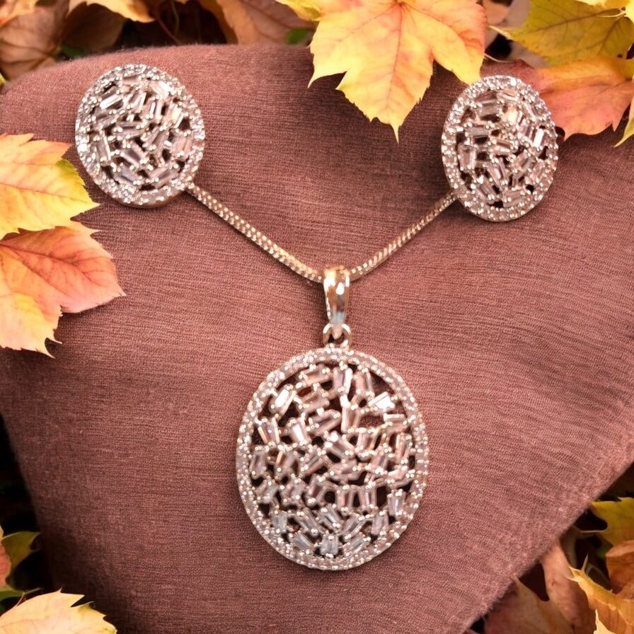 91909-PS-American Diamond Delicate Pendant Set With Gold Plating-Design 2