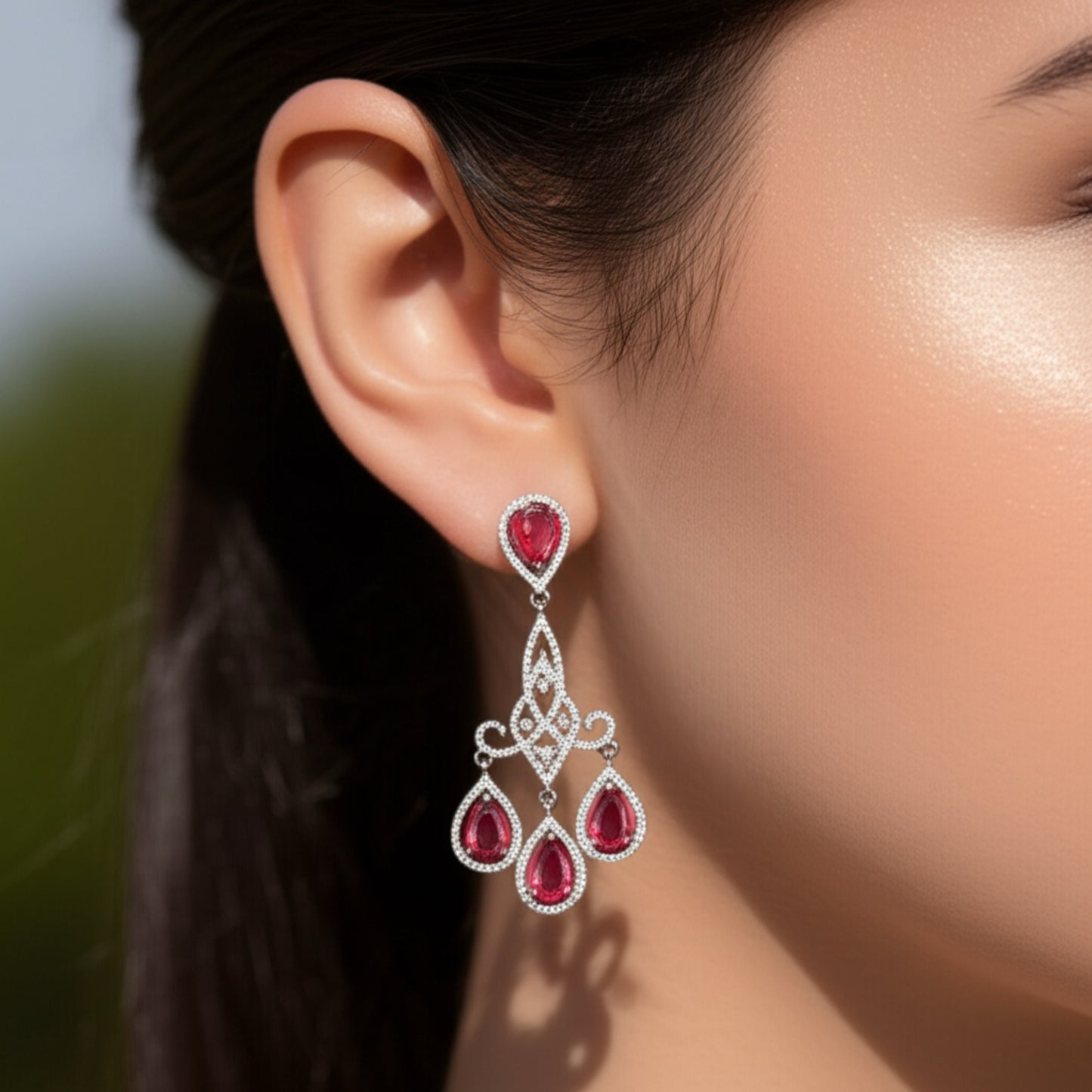 427112 Cz Short Earring With Rhodium Plating-Rani