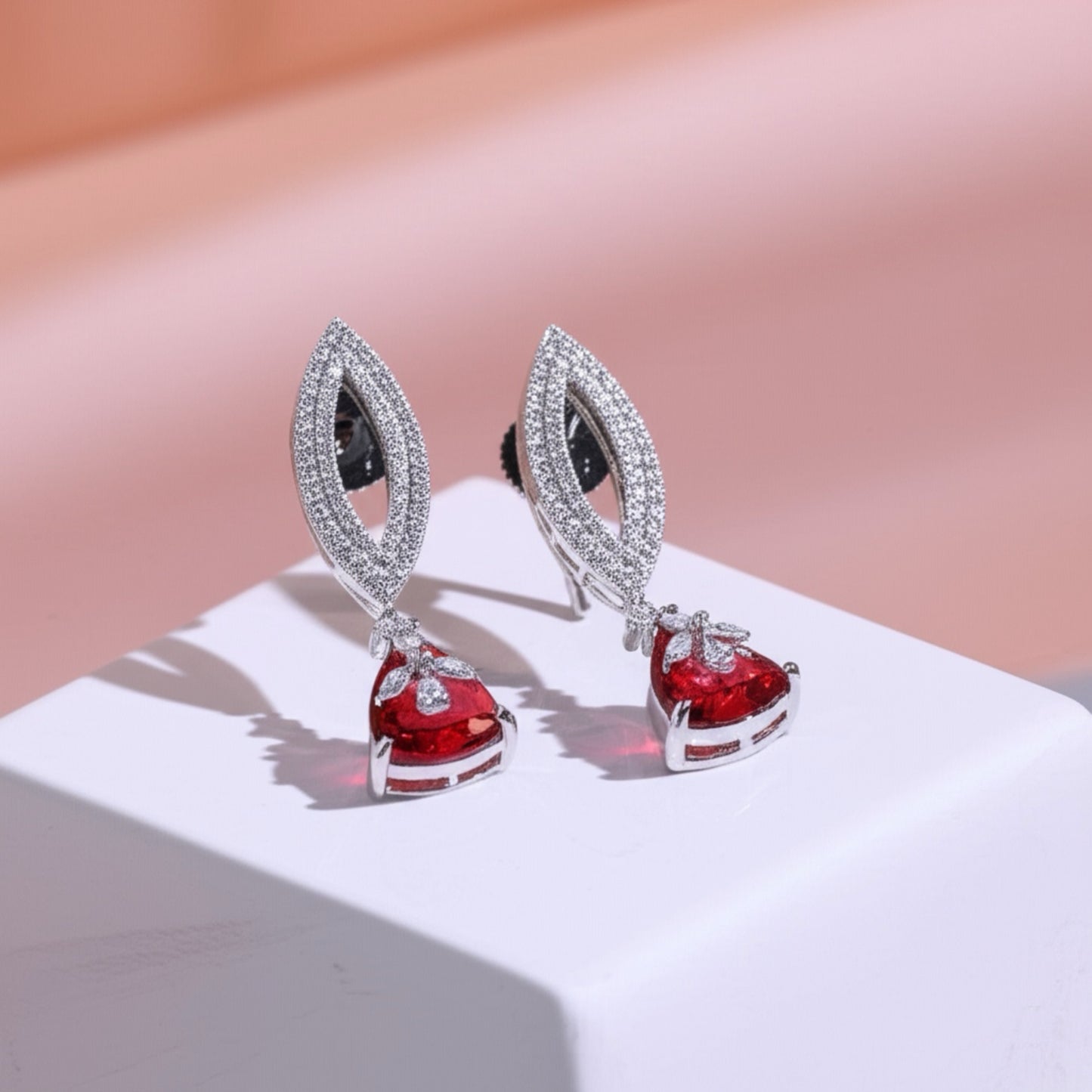 432353 CZ Earring With Rhodium Plating-Ruby