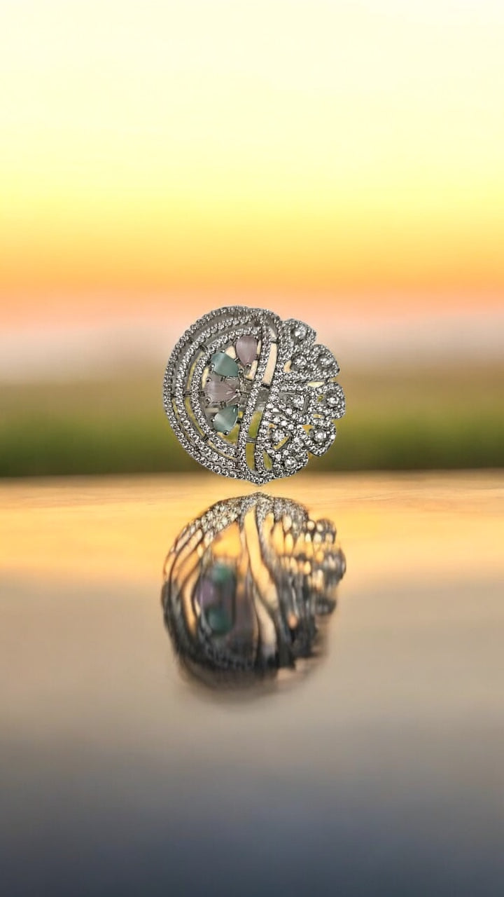 436624 Cz Adjustable Ring Multicolor