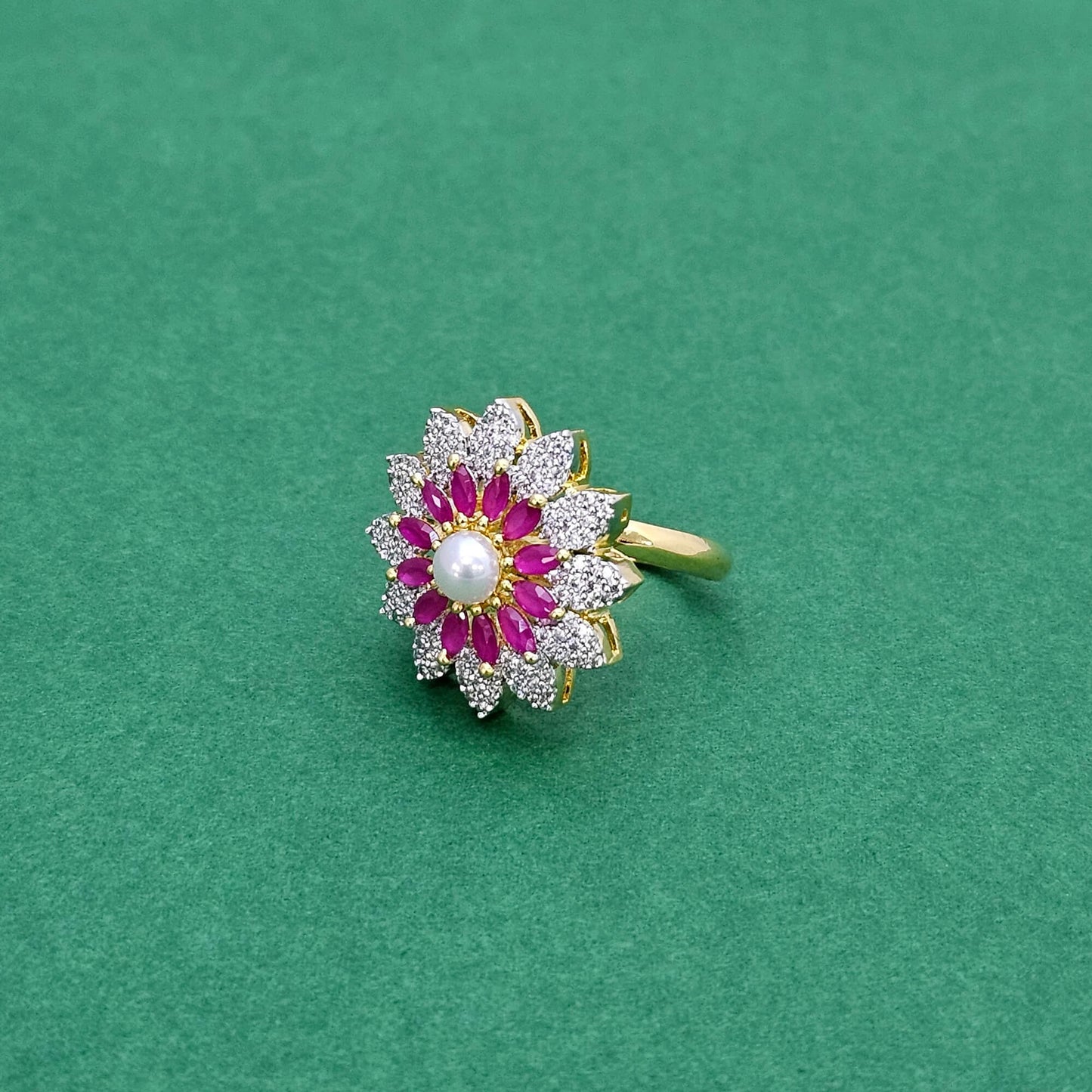 438602 Cz Adjustable Ring With 2 Tone Plating-Ruby