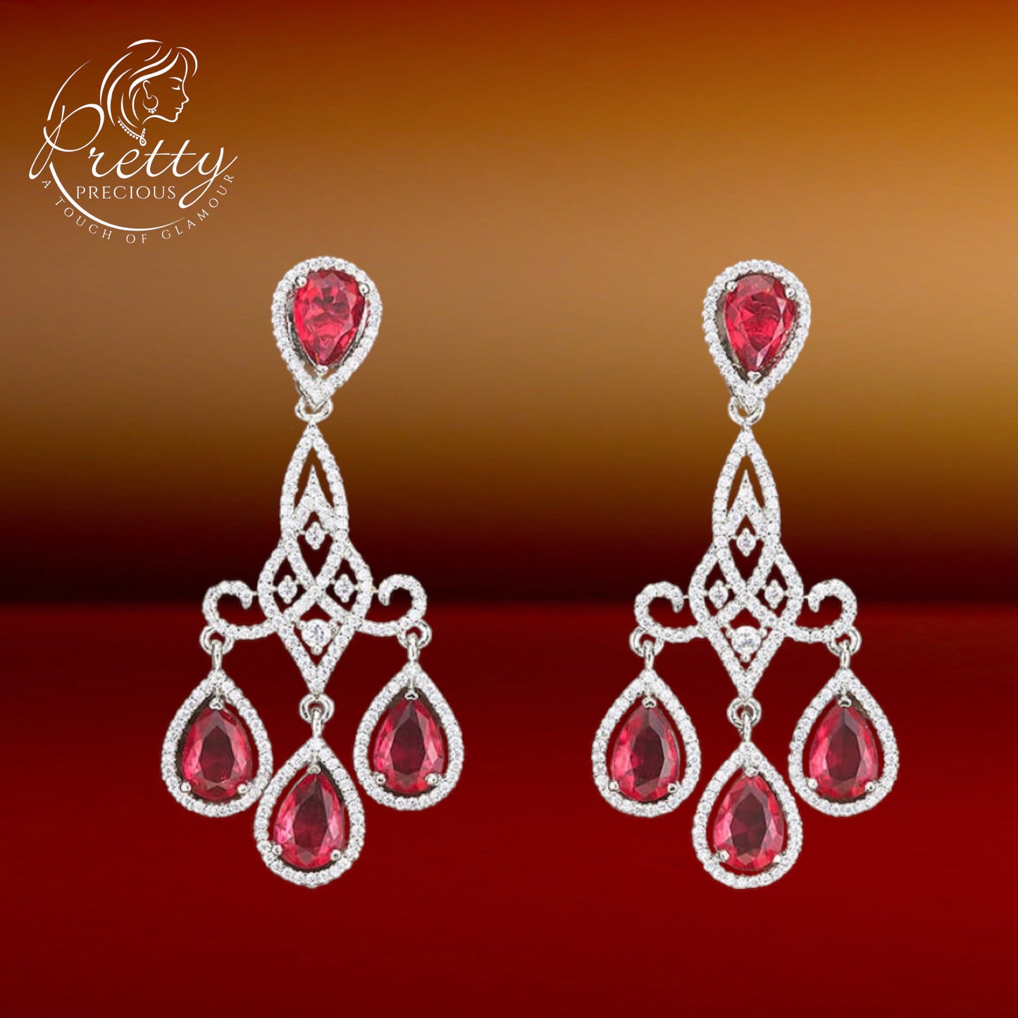 427112 Cz Short Earring With Rhodium Plating-Rani