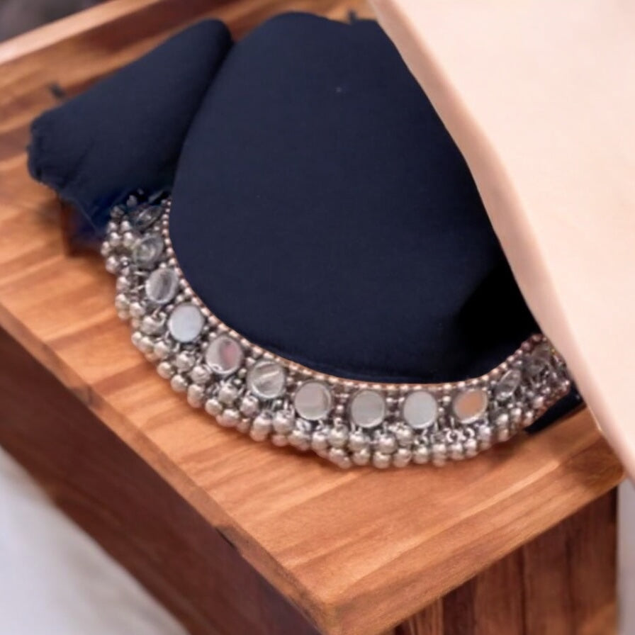91999-NSO Classic Mirror work Neck Piece With Oxidised Plating