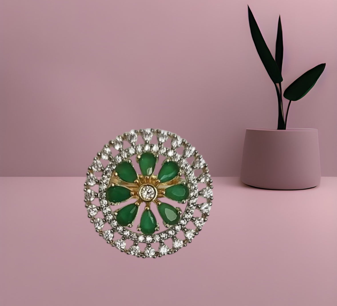 434055 Cz Adjustable Ring Green