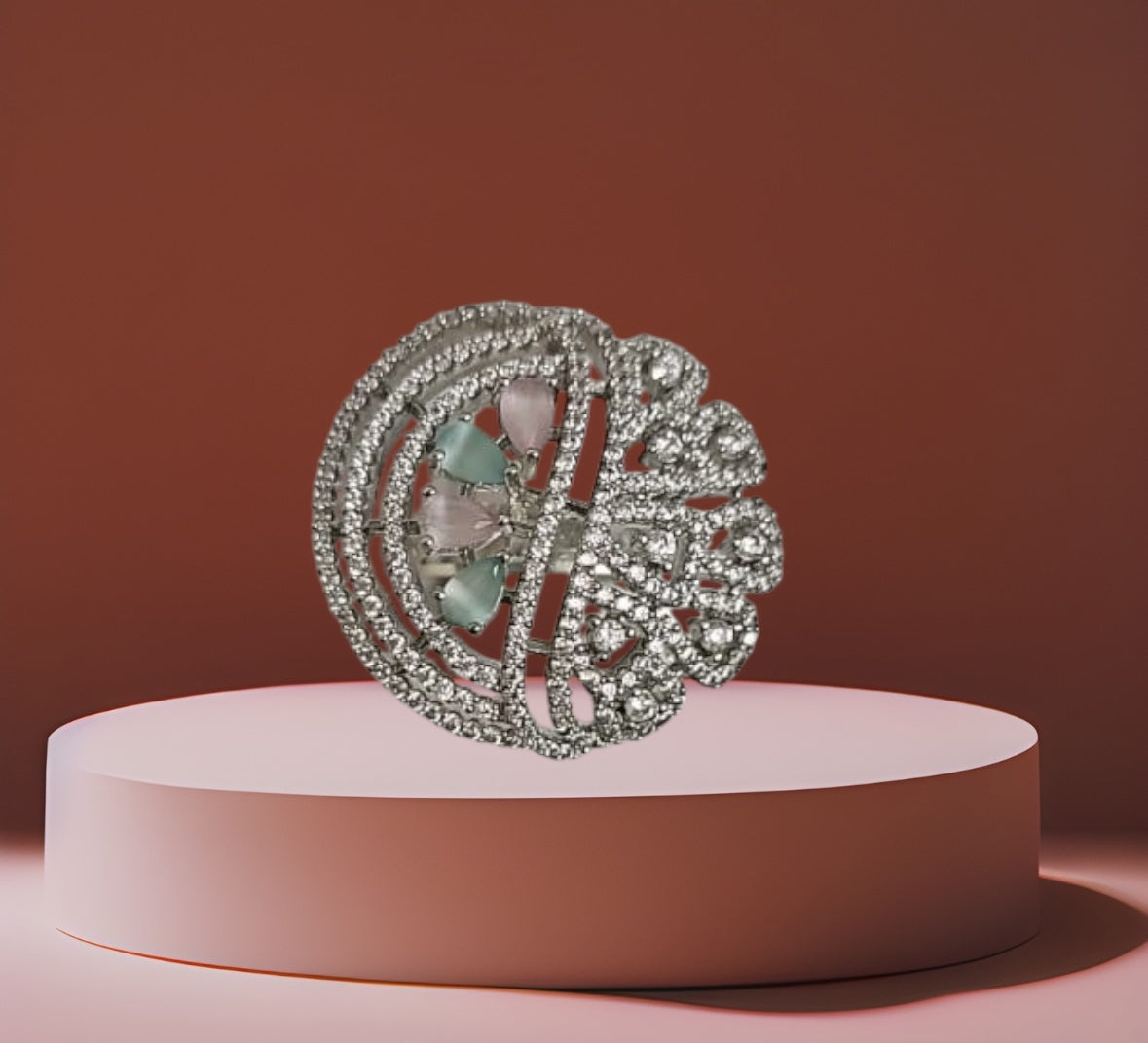 436624 Cz Adjustable Ring Multicolor