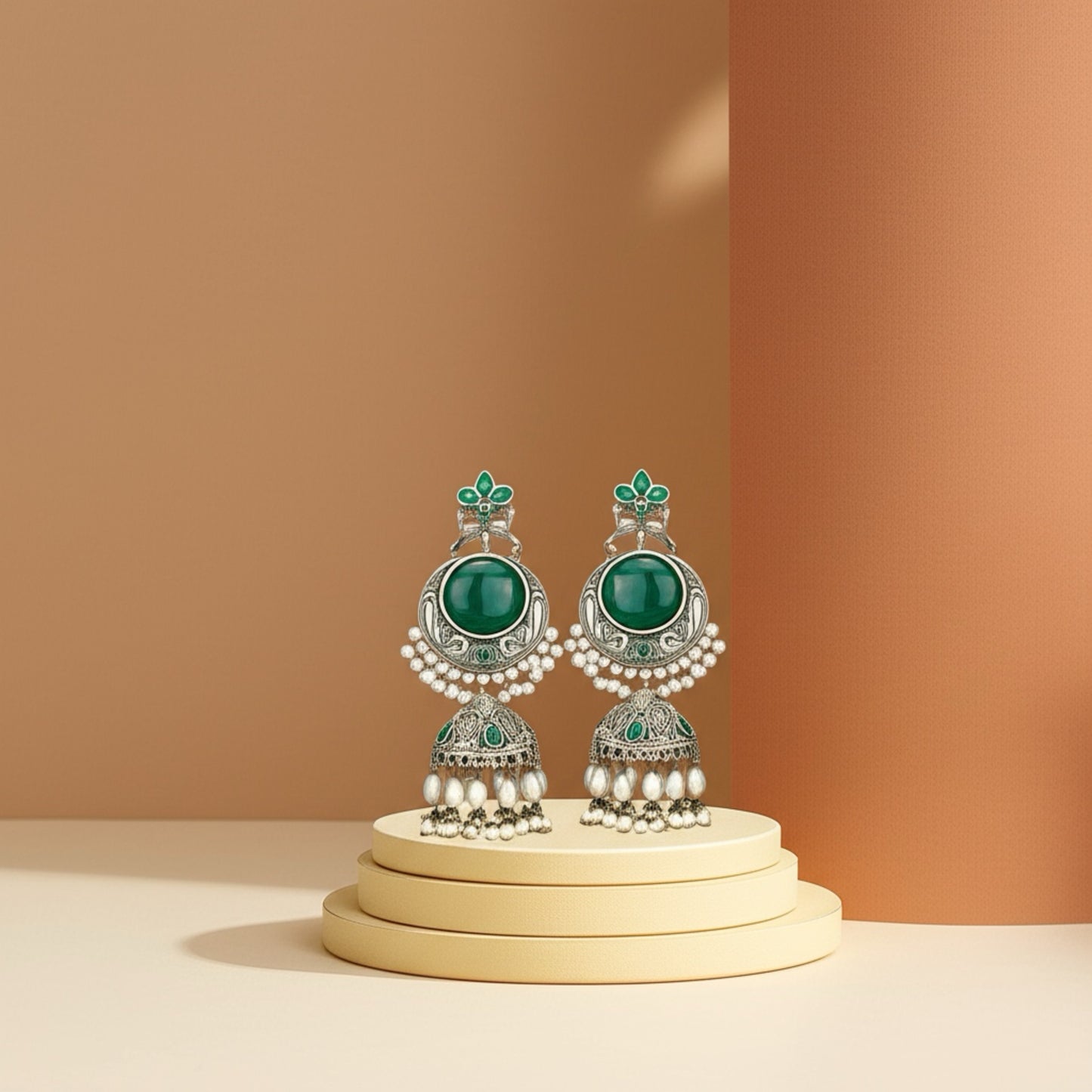 805856 Oxidised Peacock Earring With Oxidised Plating-Green