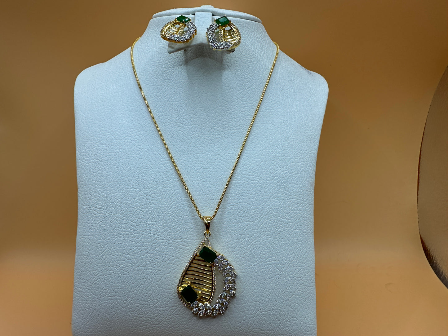 1055-American Diamond Delicate Pendant Set -Green