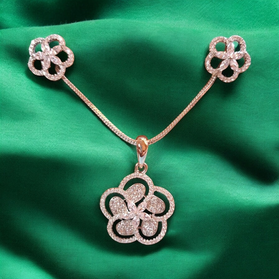 92859-PS-American Diamond Delicate Pendant Set With Rhodium Plating