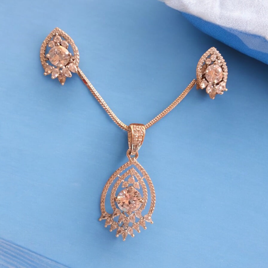 93909-PS-American Diamond Delicate Pendant Set With Rhodium Plating-White