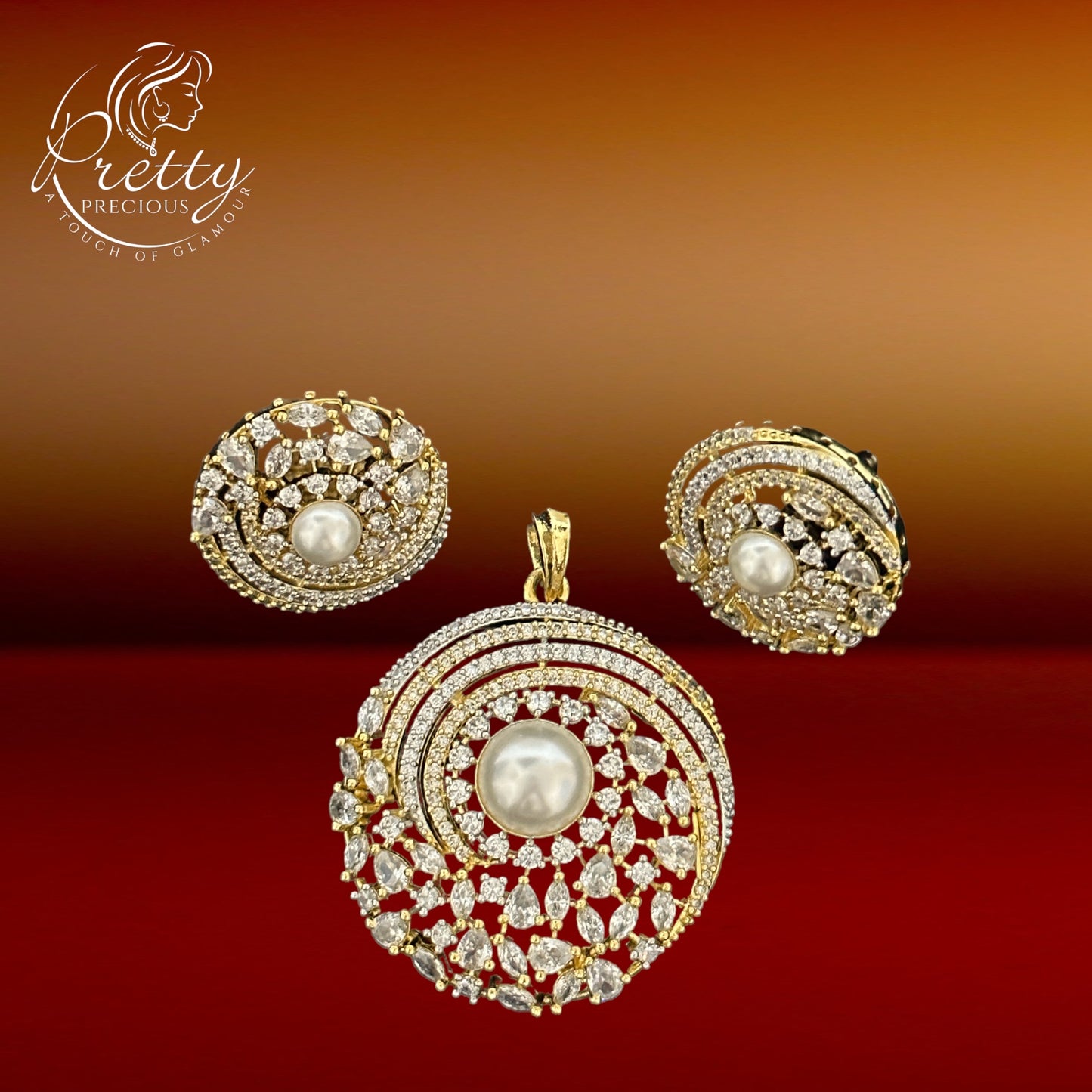 426910 American Diamond Delicate Pendant Set With Rhodium Plating-2Tone