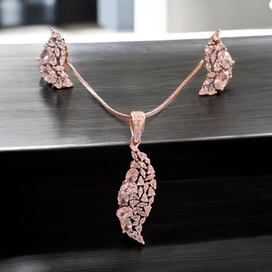 93709-PS-American Diamond Delicate Pendant Set With Rhodium Plating