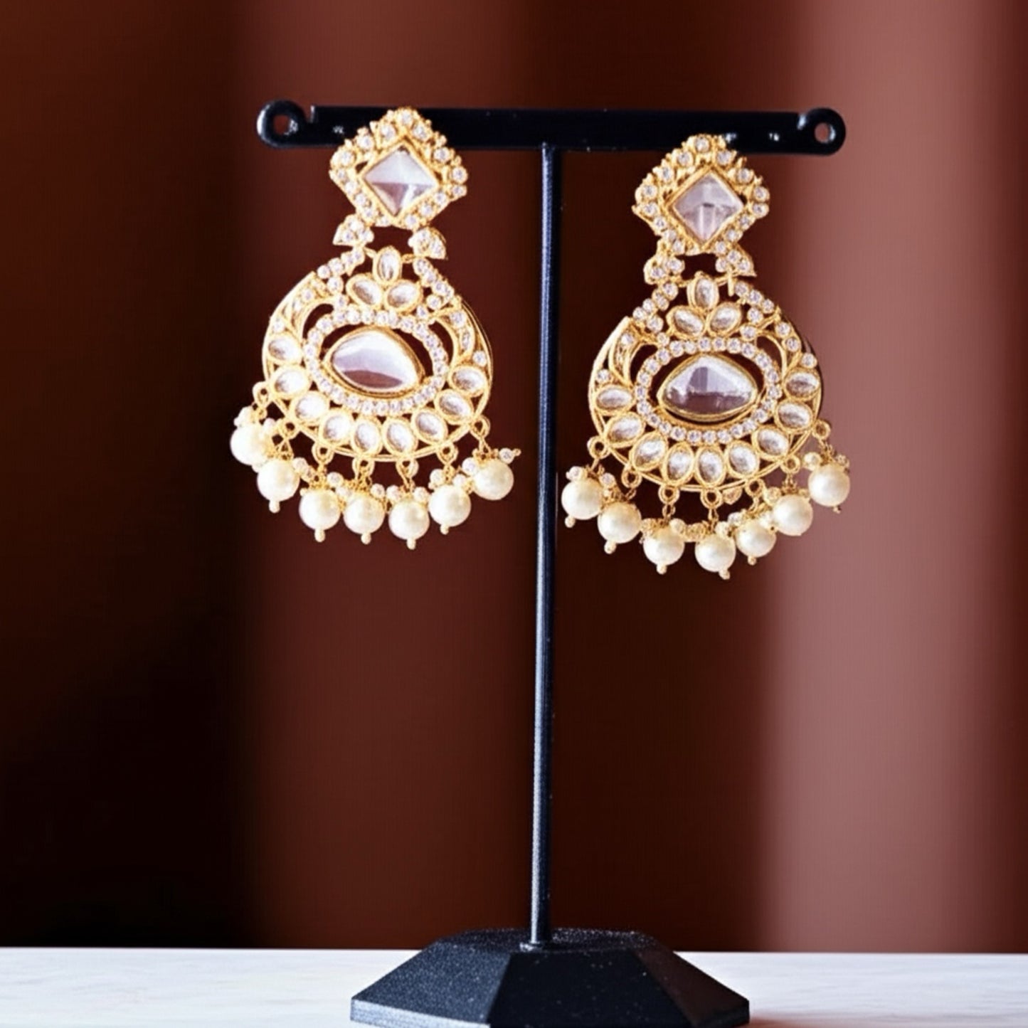 3395-Indo Western (Kundan) Earring-Pearl