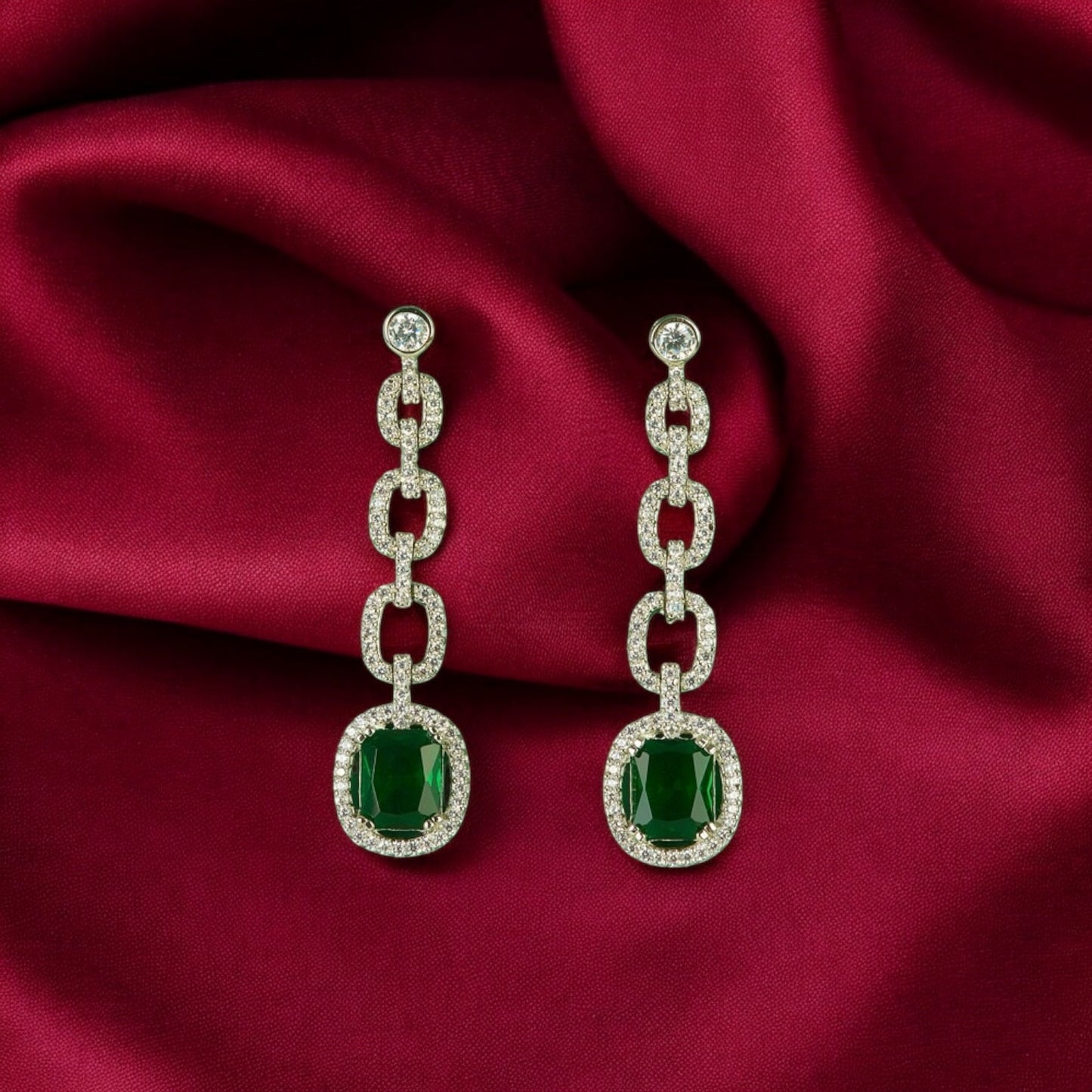 437589 CZ Earring With Rhodium Plating-Green