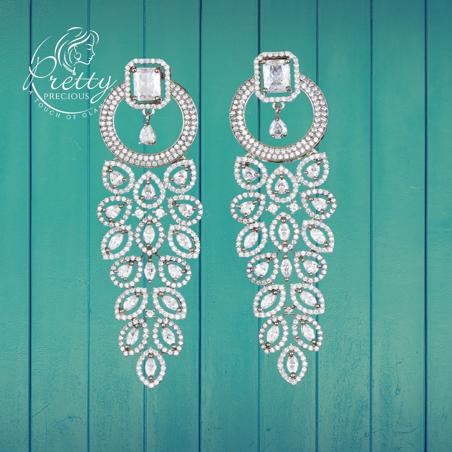 427997 Cubic Zirconia Long Earring With Black Plating