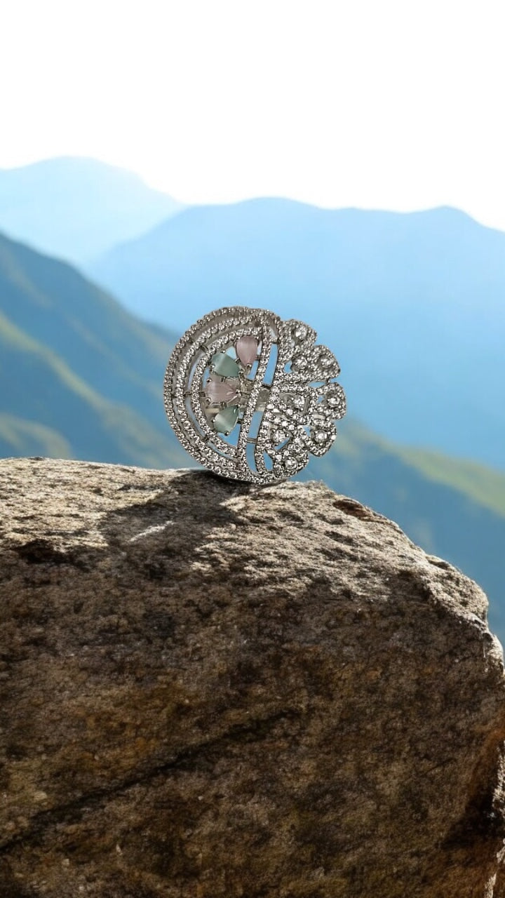 436624 Cz Adjustable Ring Multicolor