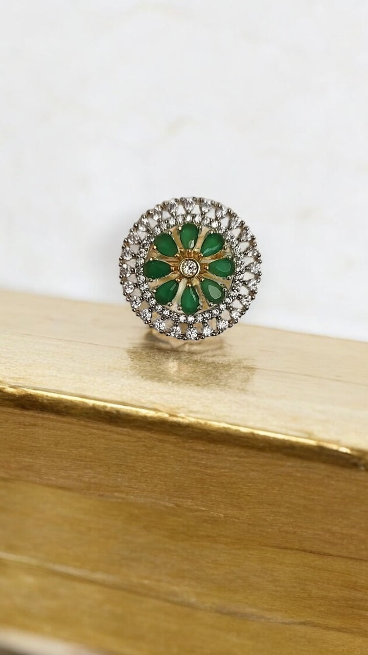 434055 Cz Adjustable Ring Green