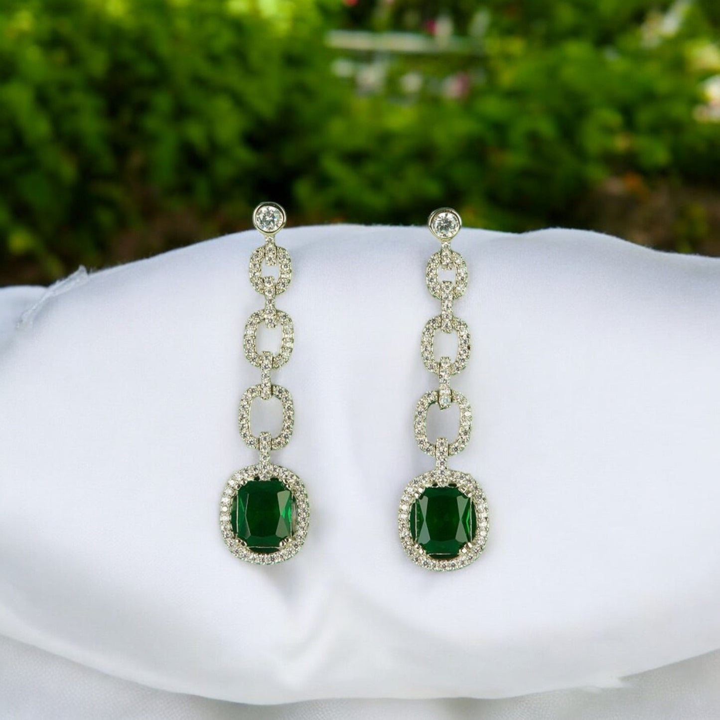 437589 CZ Earring With Rhodium Plating-Green