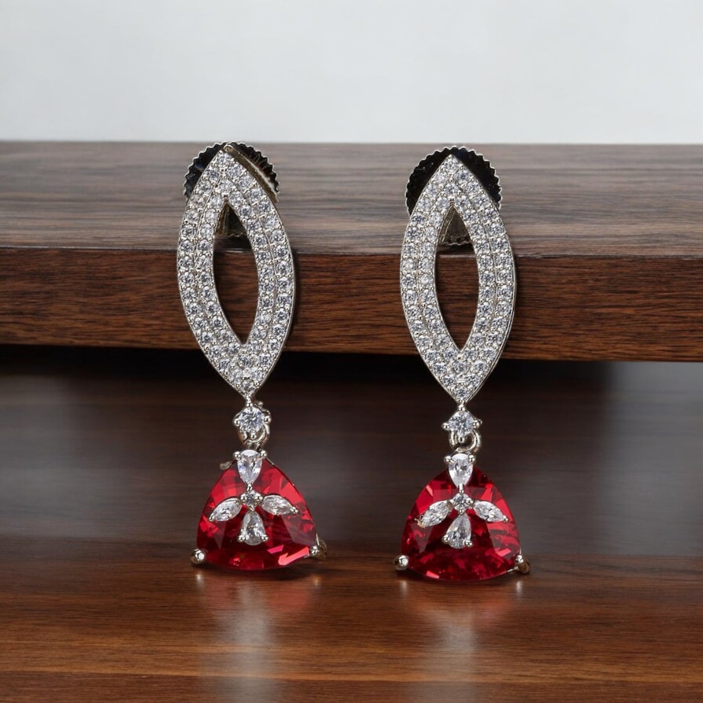 432353 CZ Earring With Rhodium Plating-Ruby