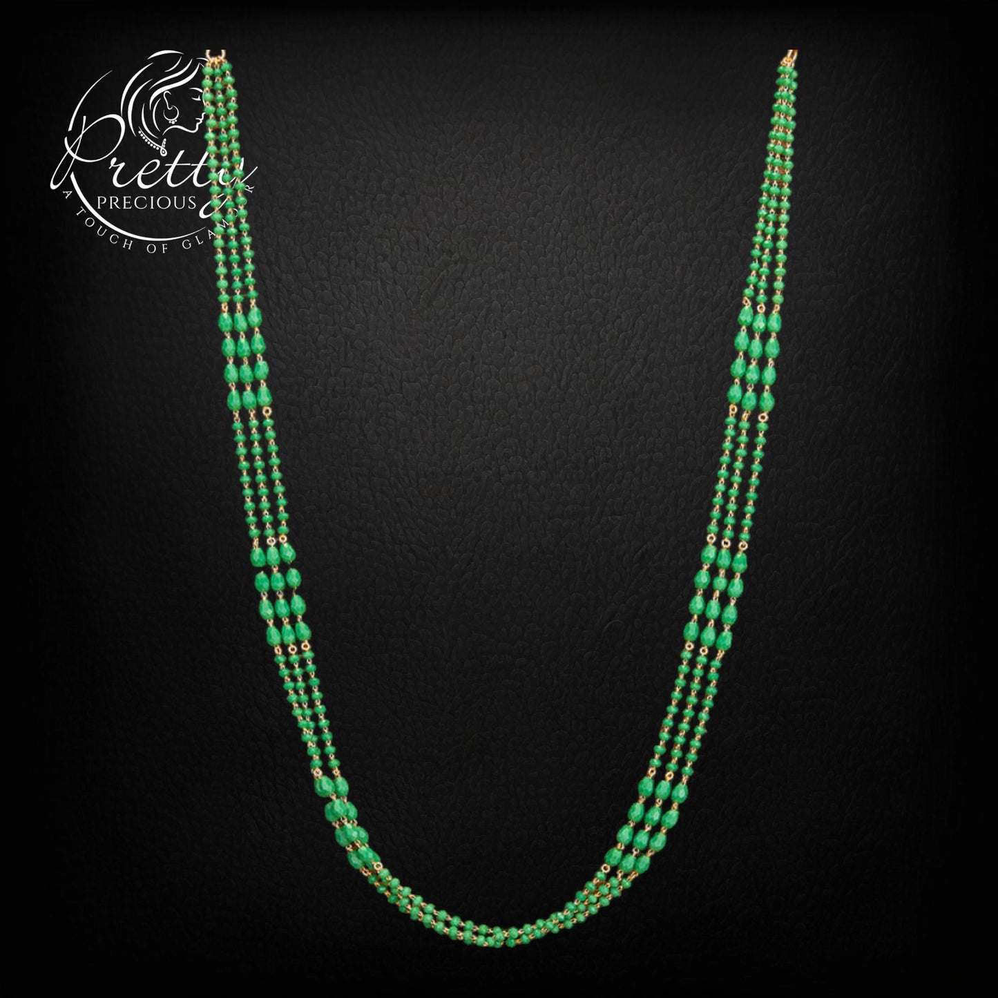 429689 Cubic Zirconia 3 Line Necklace With Gold Plating-Green