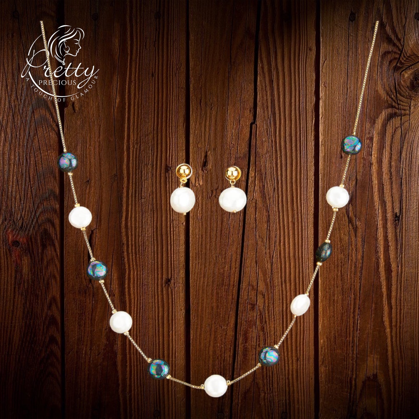 429805 American Diamond Delicate Mala With Gold Plating-Blackwhite