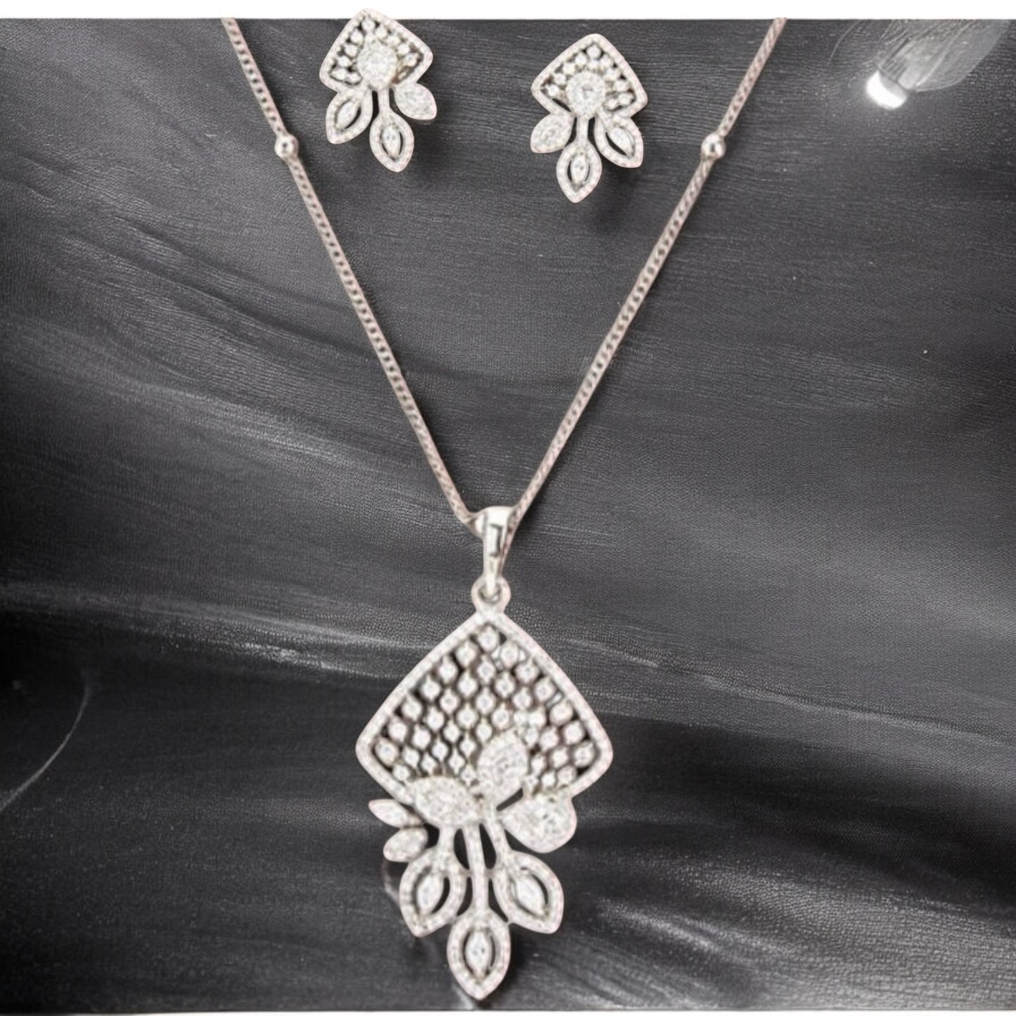 429208 American Diamond Delicate Pendant Set With Rhodium Plating-Silver