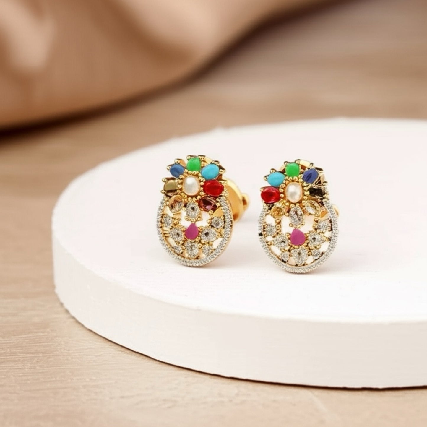 93259-ER CZ Earring With Gold/Rhodium Plating-Design 2
