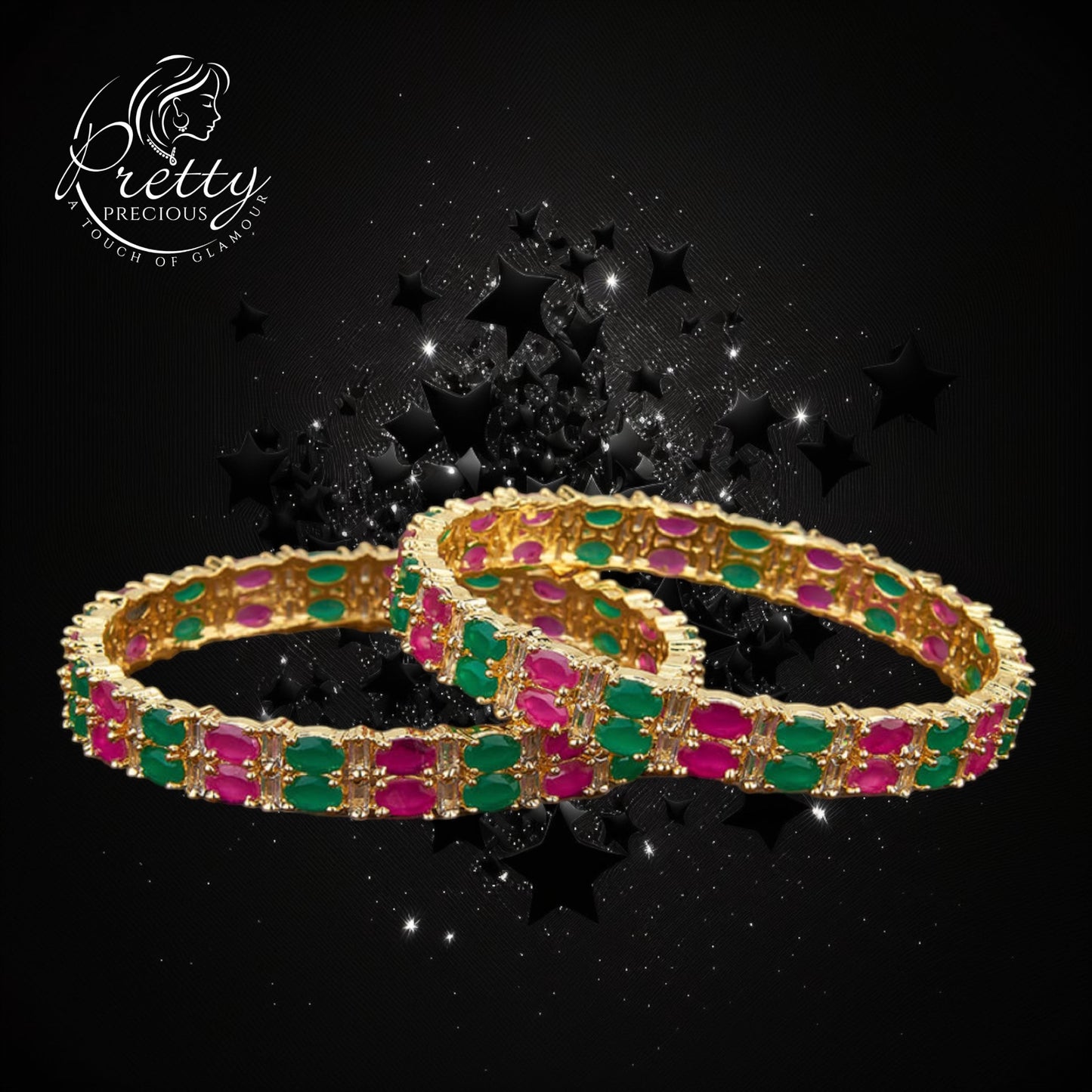 420539 Cz Bangles With Gold Plating-Size 2.4 & 2.6