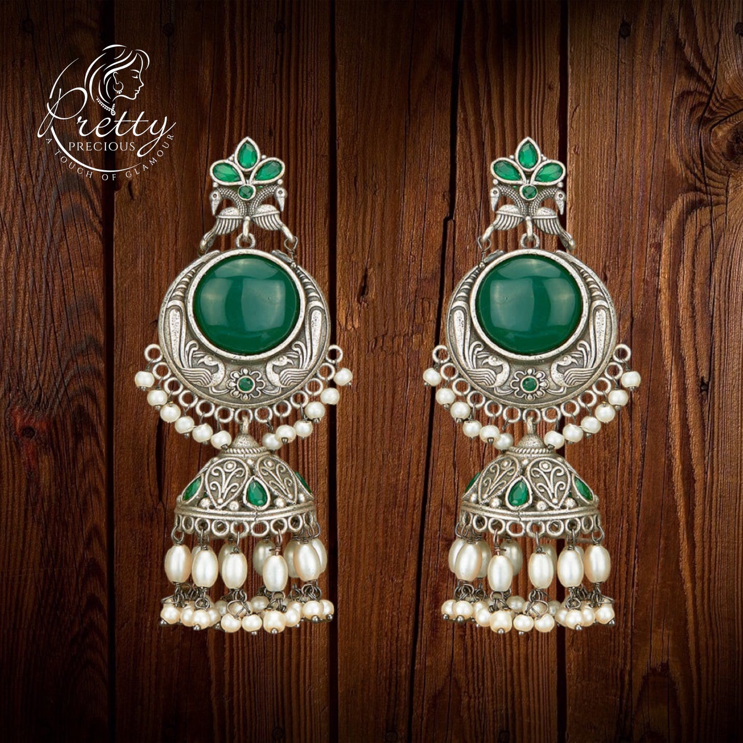 805856 Oxidised Peacock Earring With Oxidised Plating-Green
