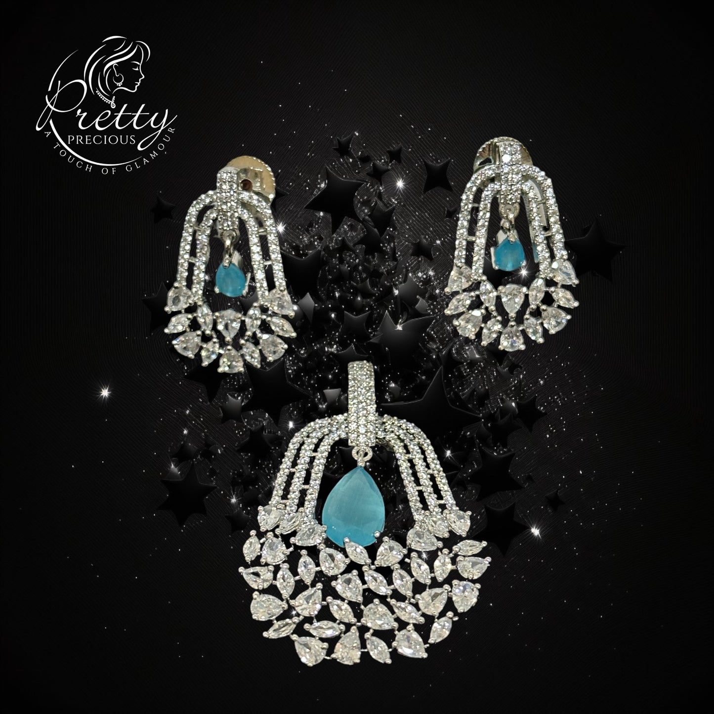 425648 Cubic Zirconia Classic Pendant Set With 2 Tone Plating
