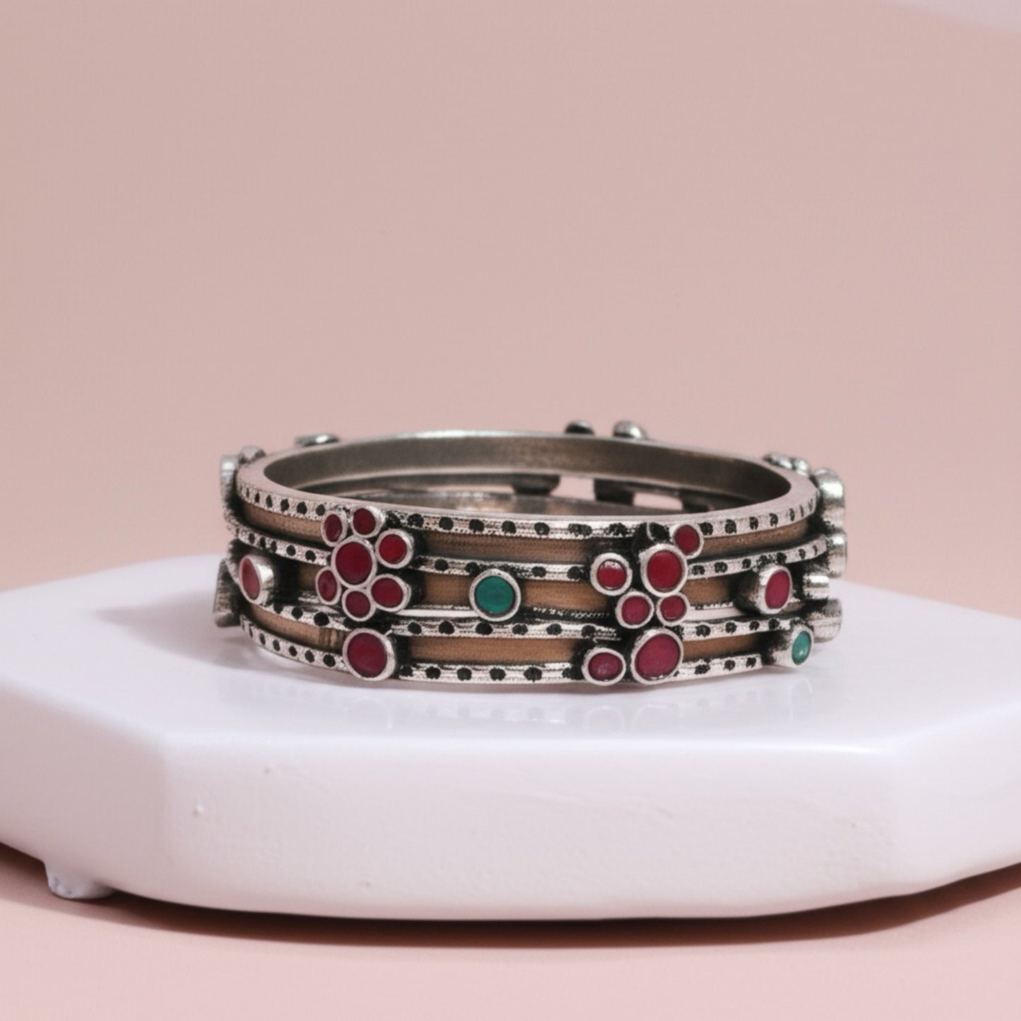 808866 Classic Bangles With Oxidised Plating-Size 2.4-Ruby
