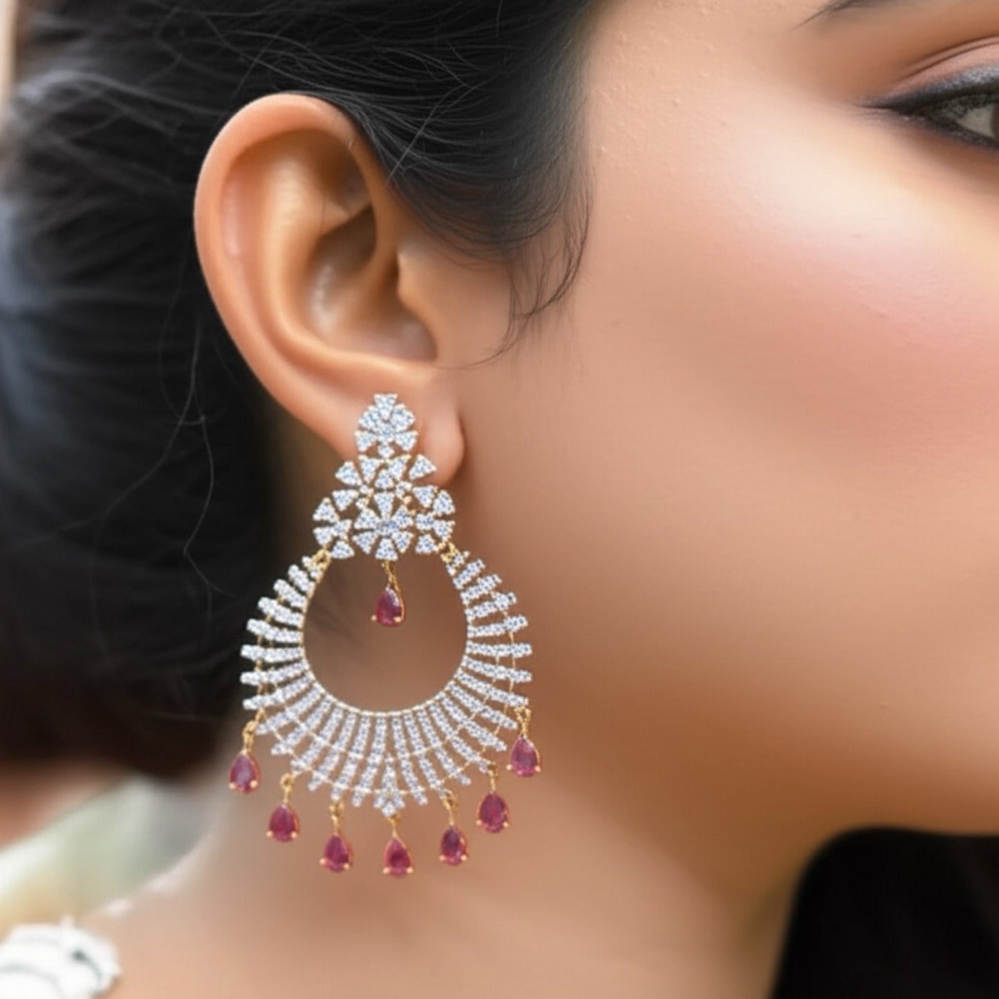 425093 Cubic Zirconia Chand Earring With 2 Tone Plating