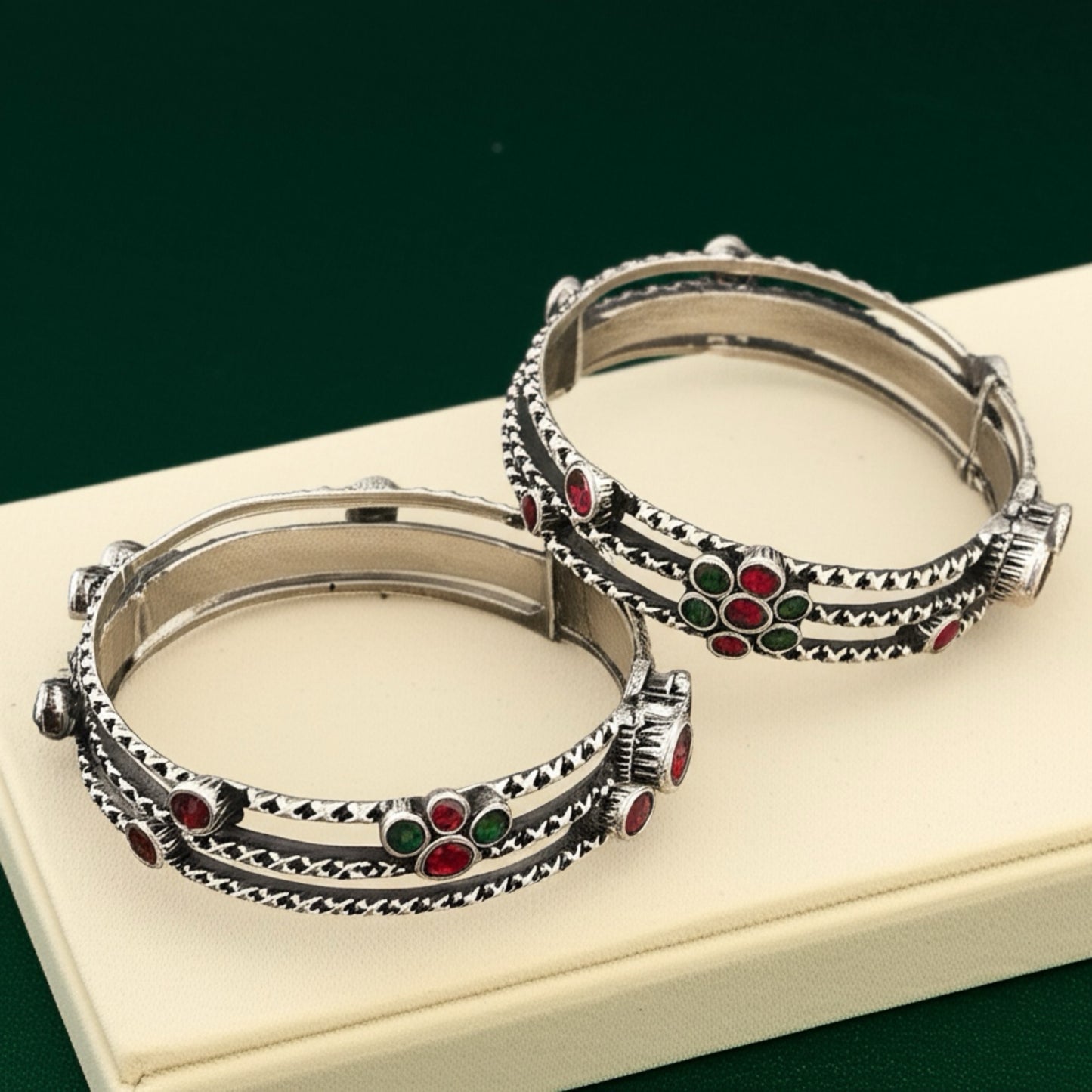 808866 Classic Bangles With Oxidised Plating-Size 2.4-Ruby