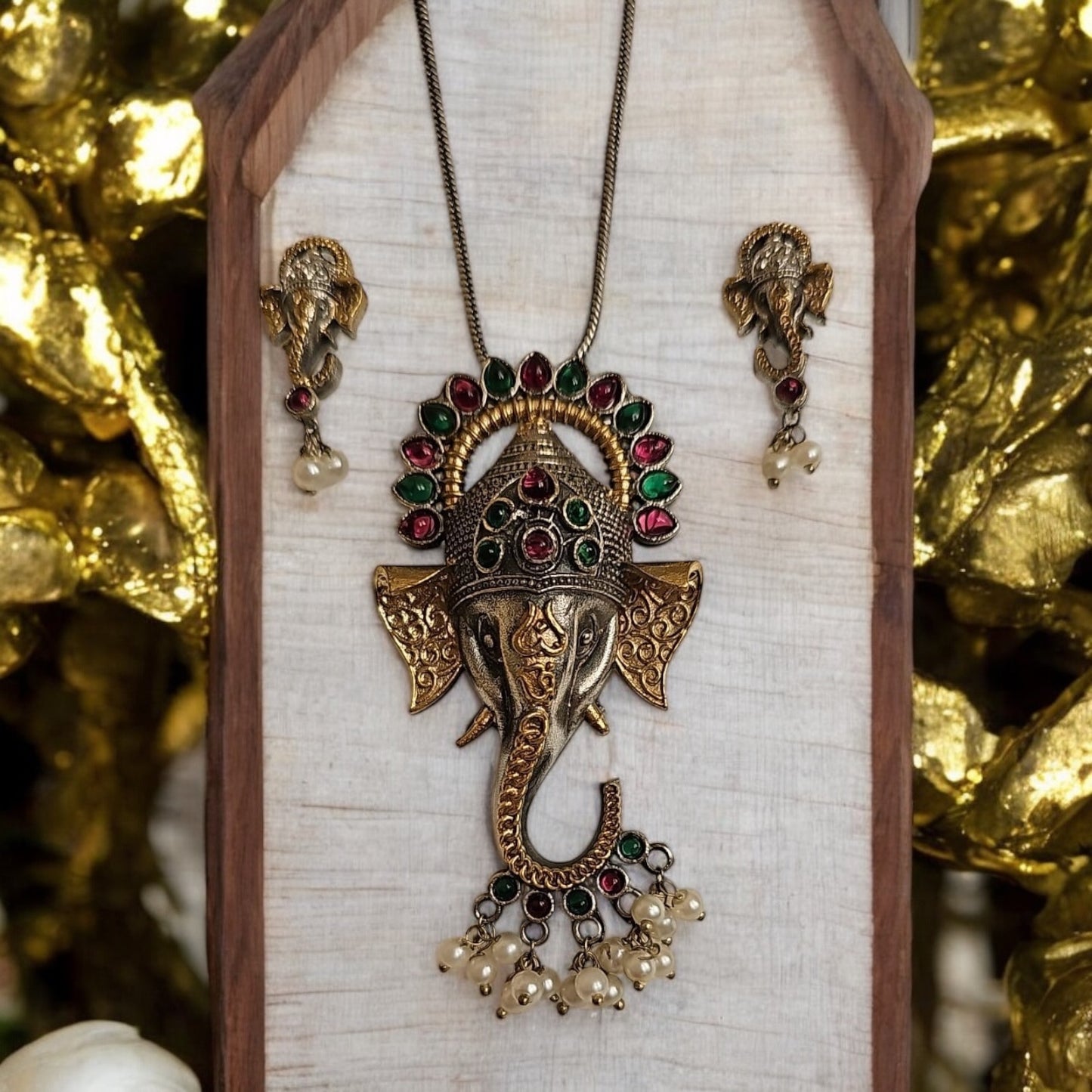 NS-35325 Pendant Set With Oxidized Plating-Rubygreen