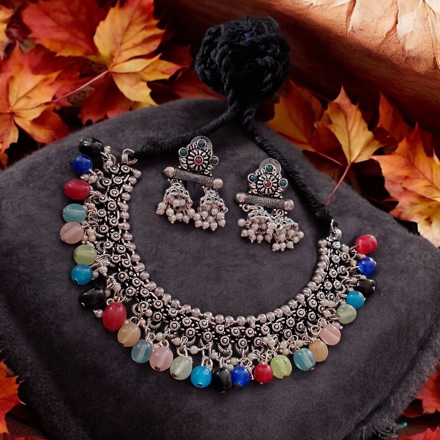 93999-NSO Classic Necklace With Oxidised Plating-Multi