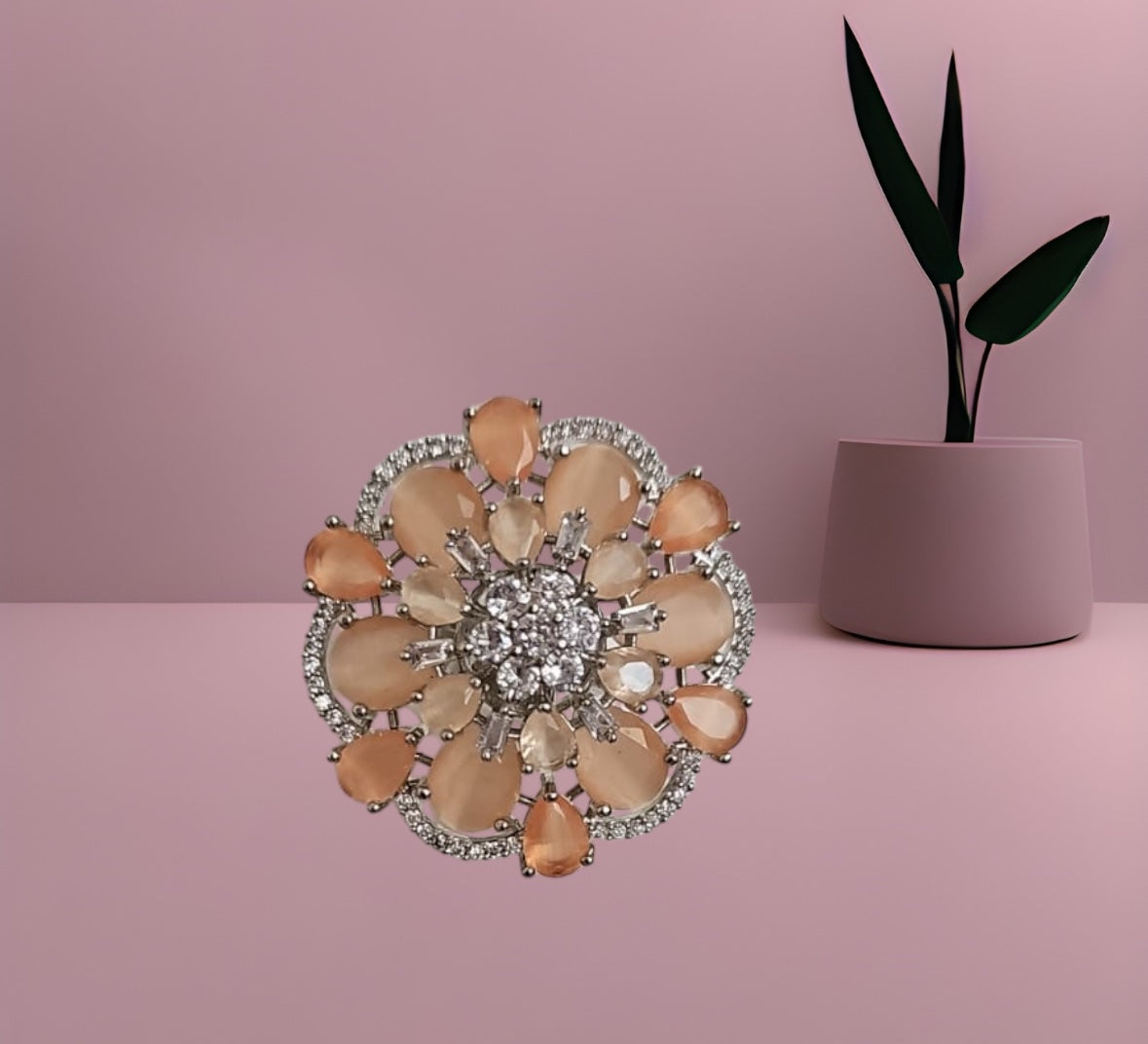 40185 Cz Adjustable Ring Peach