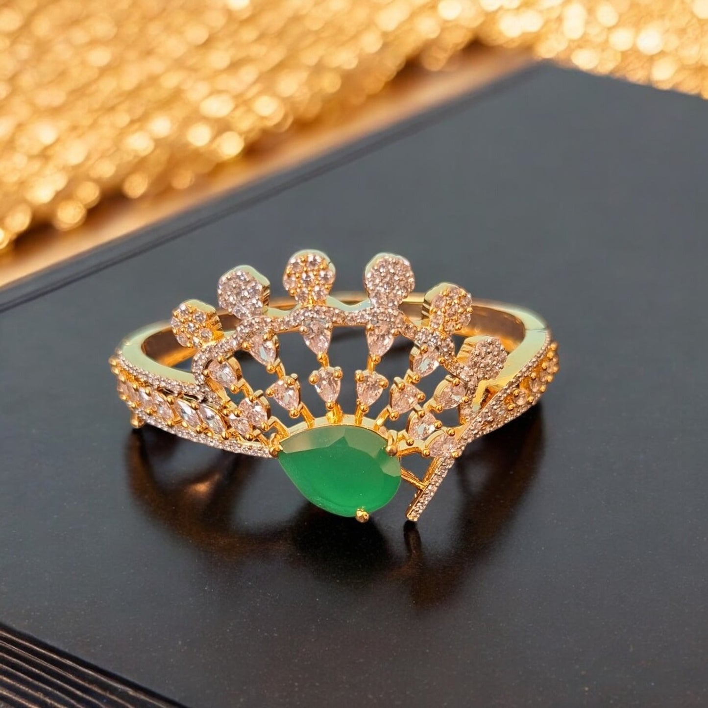 95059-KD Cubic Zirconia Classic Kada With Gold Plating-Green