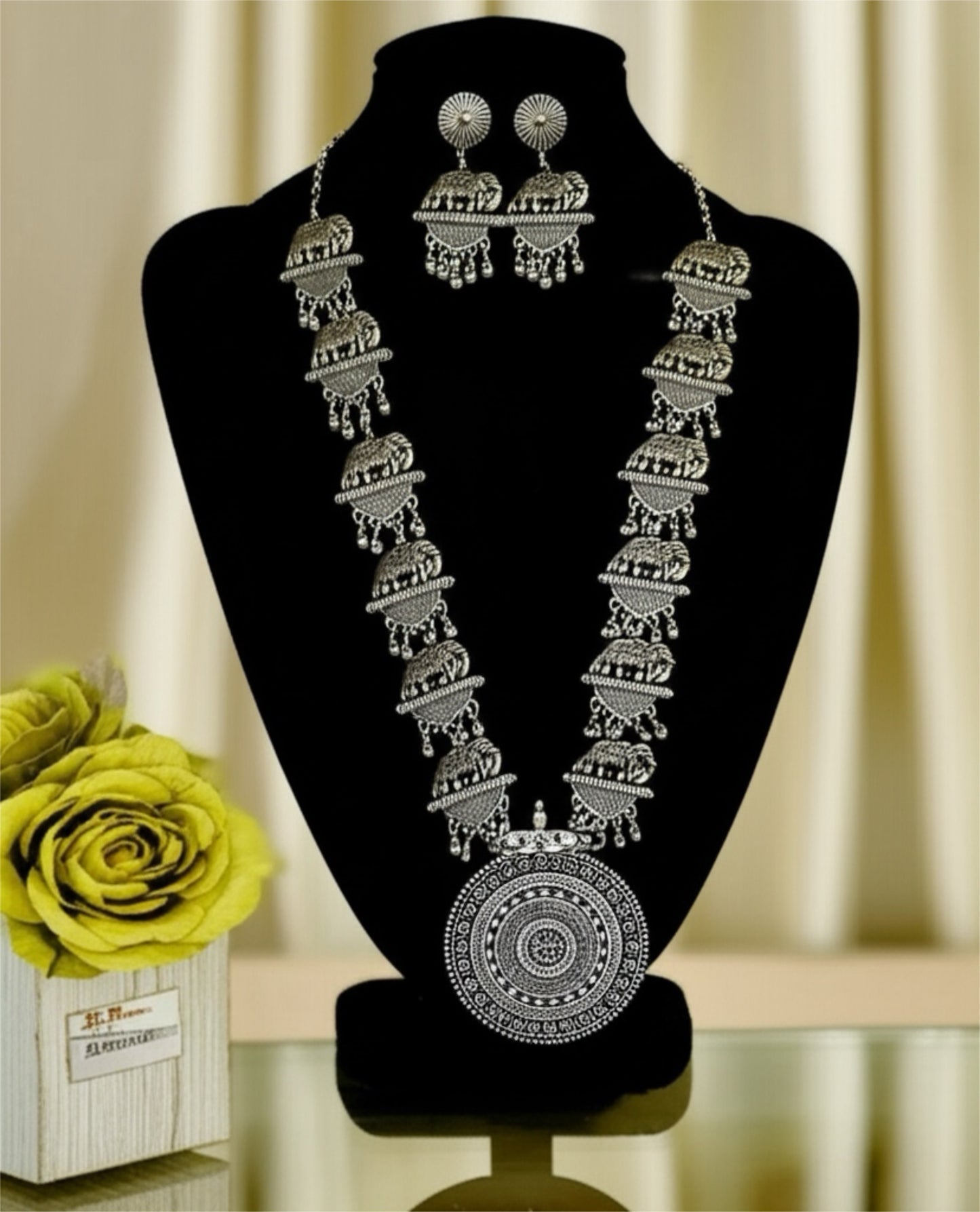 93999-NSO Classic Necklace With Oxidised Plating-Elephant Design